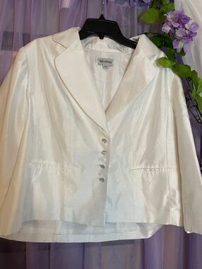 Nicolette White Satin Blazer Jacket with skirt